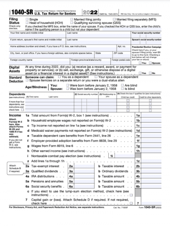 IRS Form 1040-SR (2023) | Printable 1040SR Tax Form, Federal ...